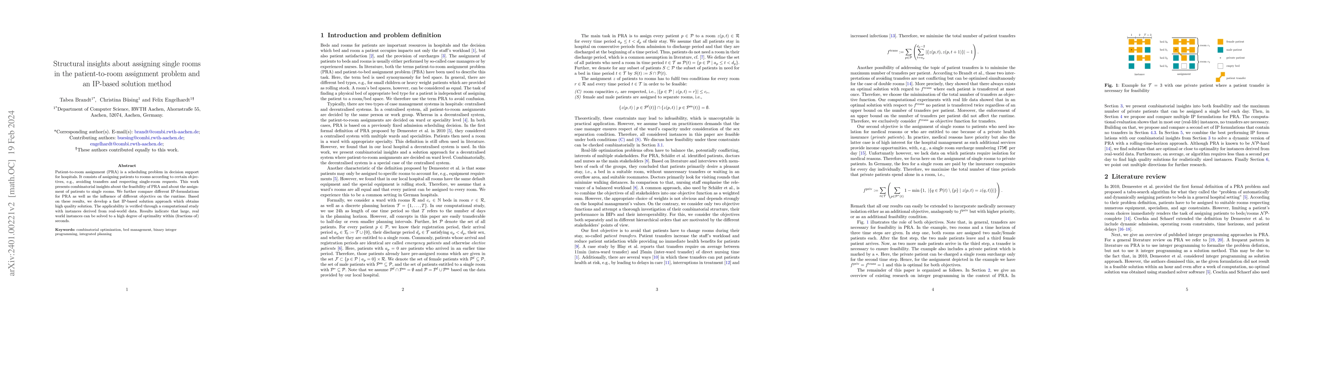 Thumbnail for Structural Insights and an IP-based Solution Method for Patient-to-room
  Assignment under Consideration of Single Room Entitlements