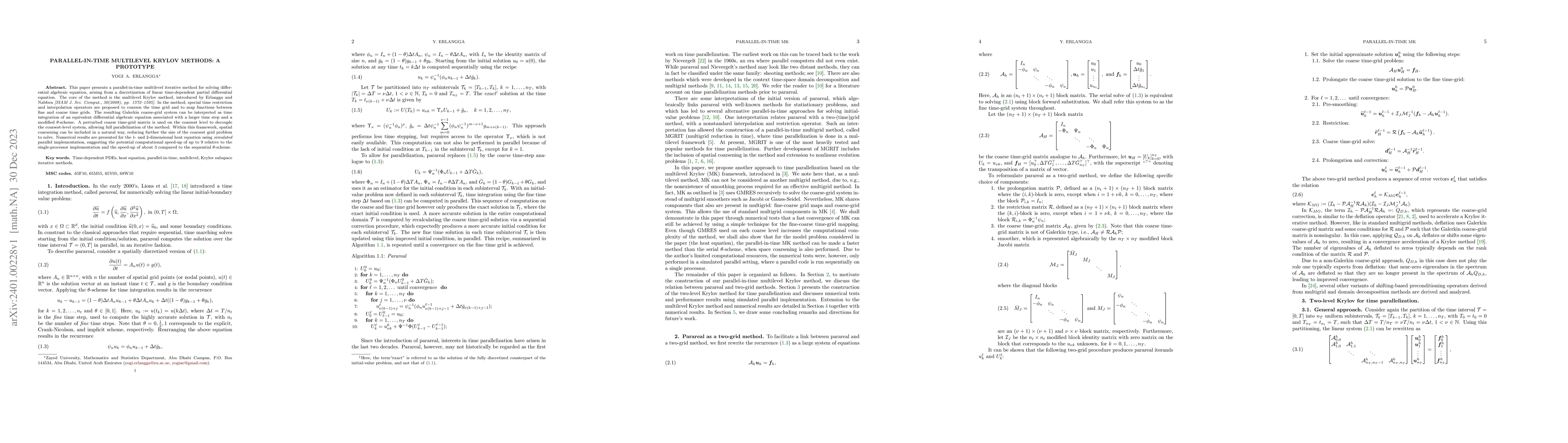 Thumbnail for Parallel-in-time Multilevel Krylov Methods: A Prototype