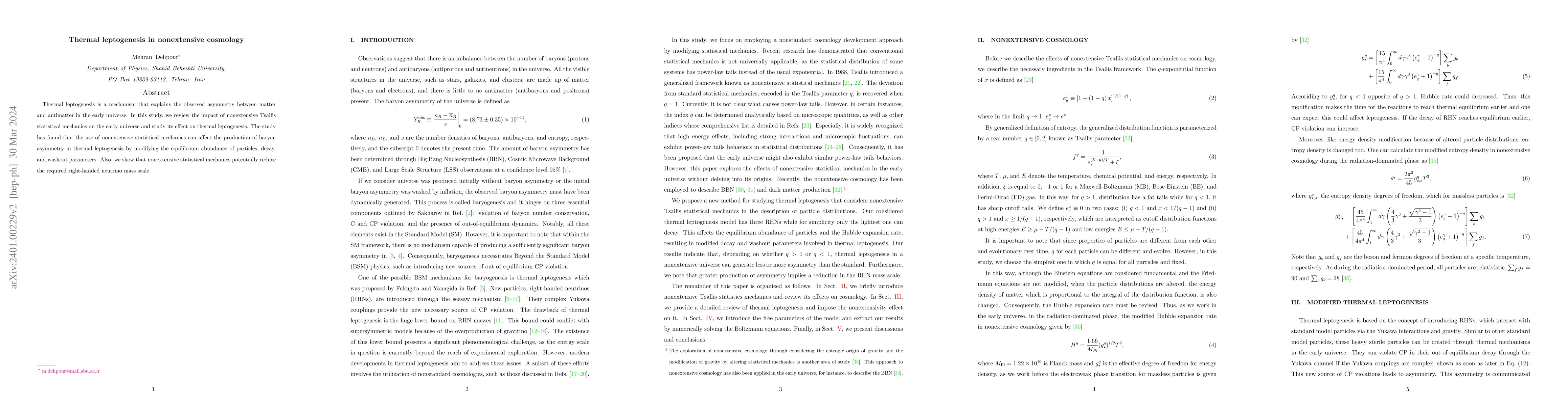 Thumbnail for Thermal leptogenesis in nonextensive cosmology
