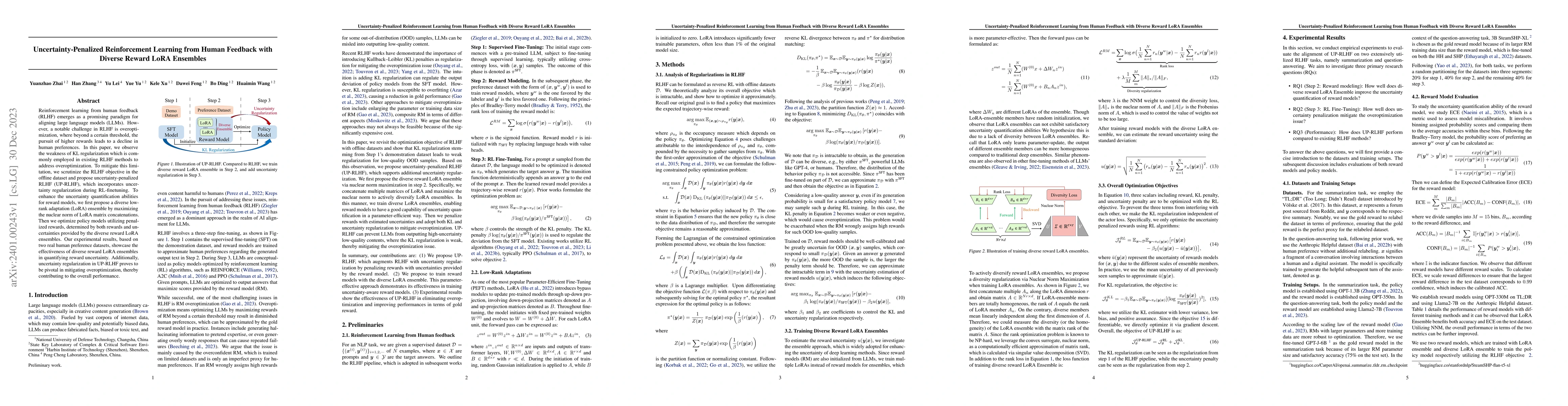 Thumbnail for Uncertainty-Penalized Reinforcement Learning from Human Feedback with
  Diverse Reward LoRA Ensembles