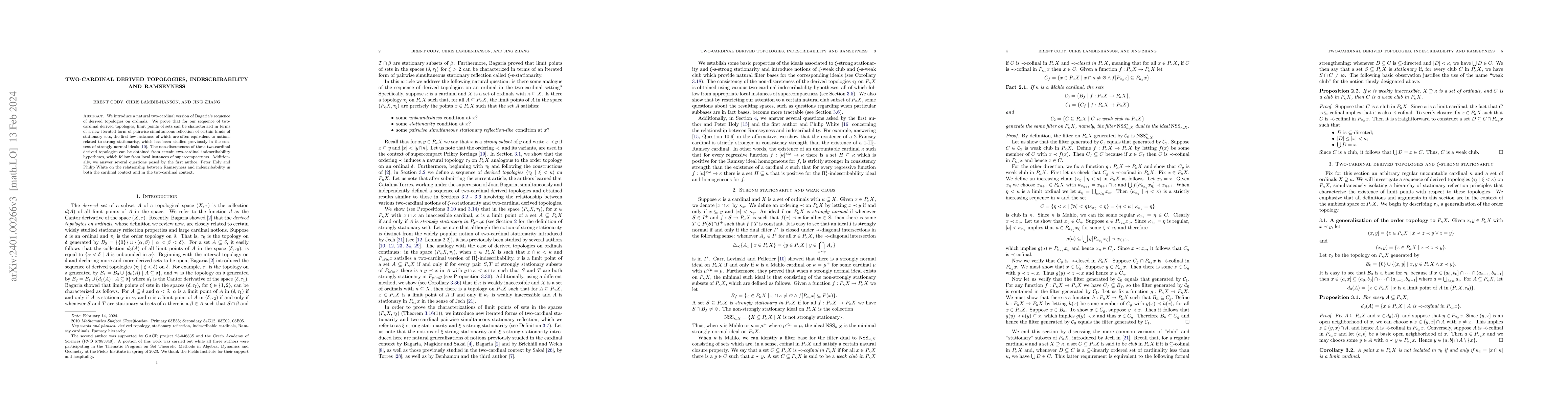 Thumbnail for Two-cardinal derived topologies, indescribability and Ramseyness