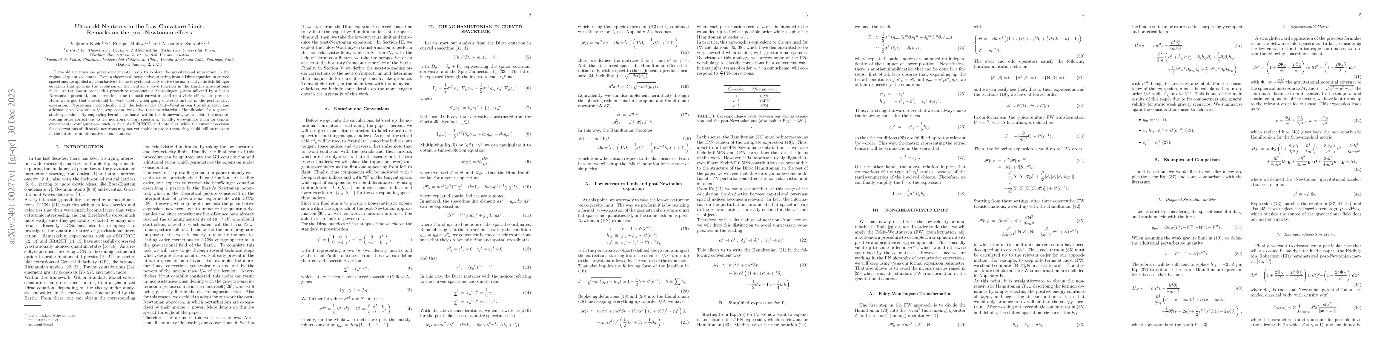 Thumbnail for Ultracold Neutrons in the Low Curvature Limit: Remarks on the
  post-Newtonian effects