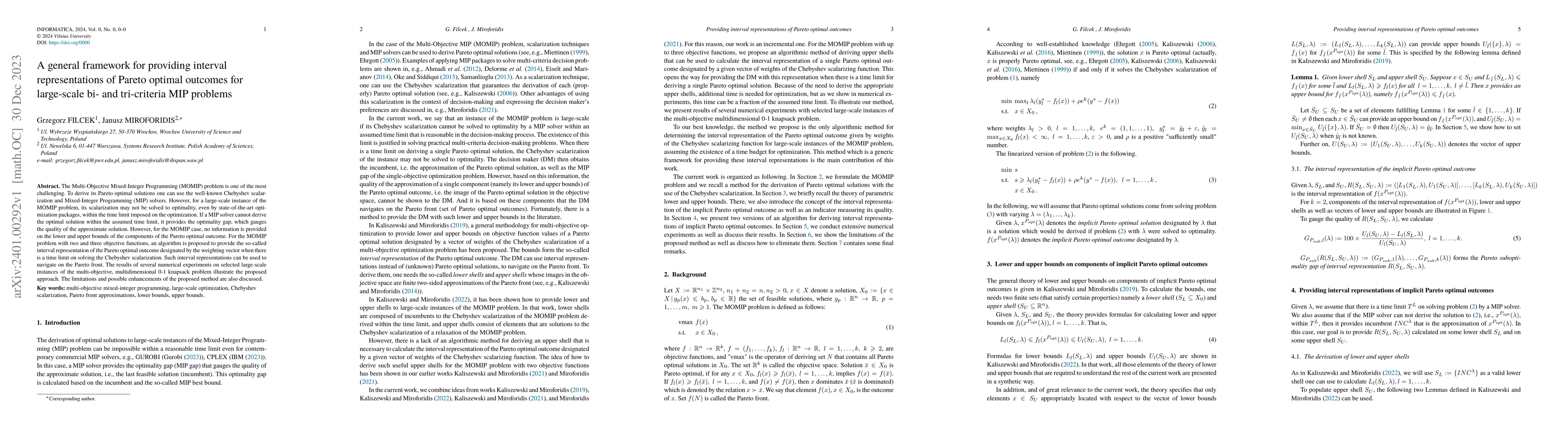 Thumbnail for A general framework for providing interval representations of Pareto
  optimal outcomes for large-scale bi- and tri-criteria MIP problems
