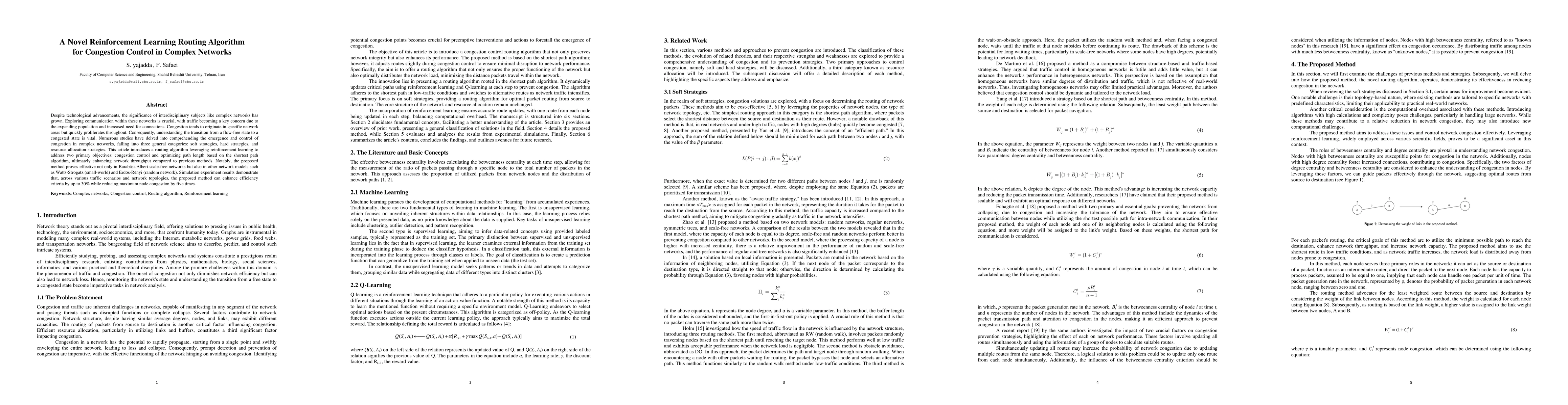 Thumbnail for A Novel Reinforcement Learning Routing Algorithm for Congestion Control
  in Complex Networks