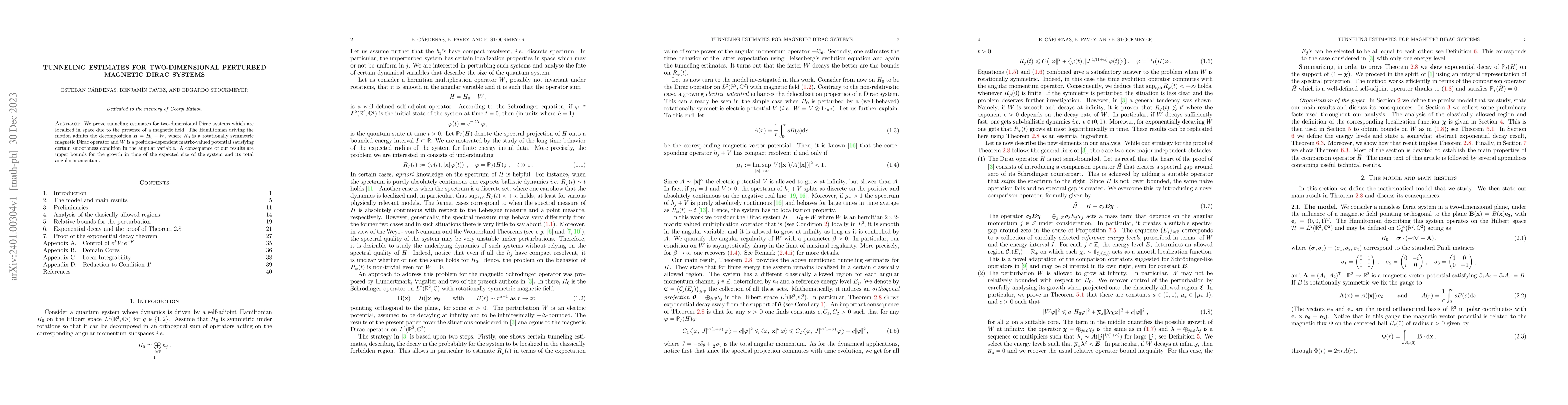 Thumbnail for Tunneling estimates for two-dimensional perturbed magnetic Dirac systems