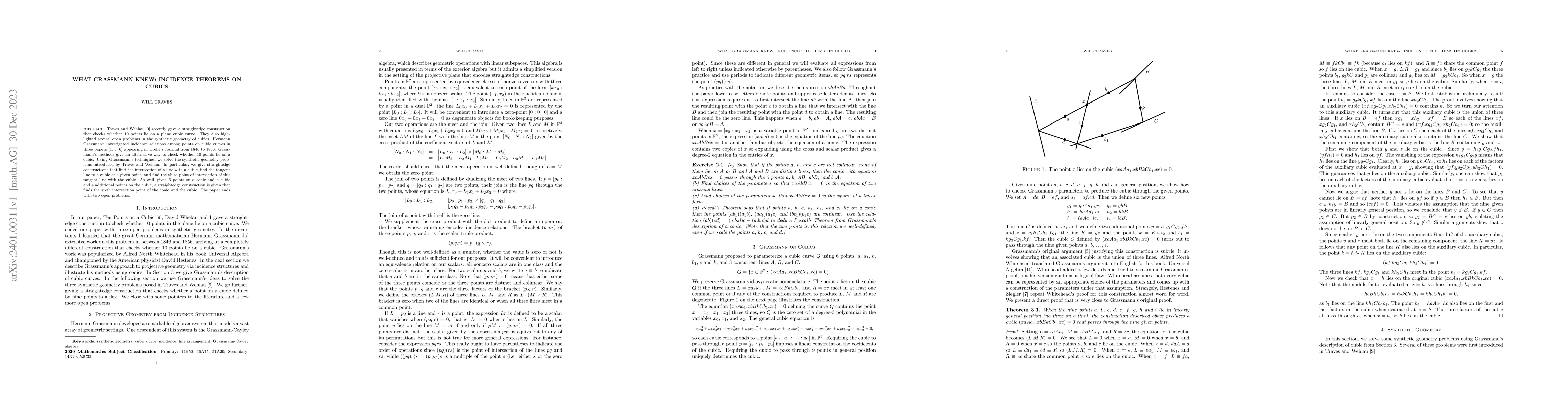 Thumbnail for What Grassmann Knew: Incidence Theorems on Cubics
