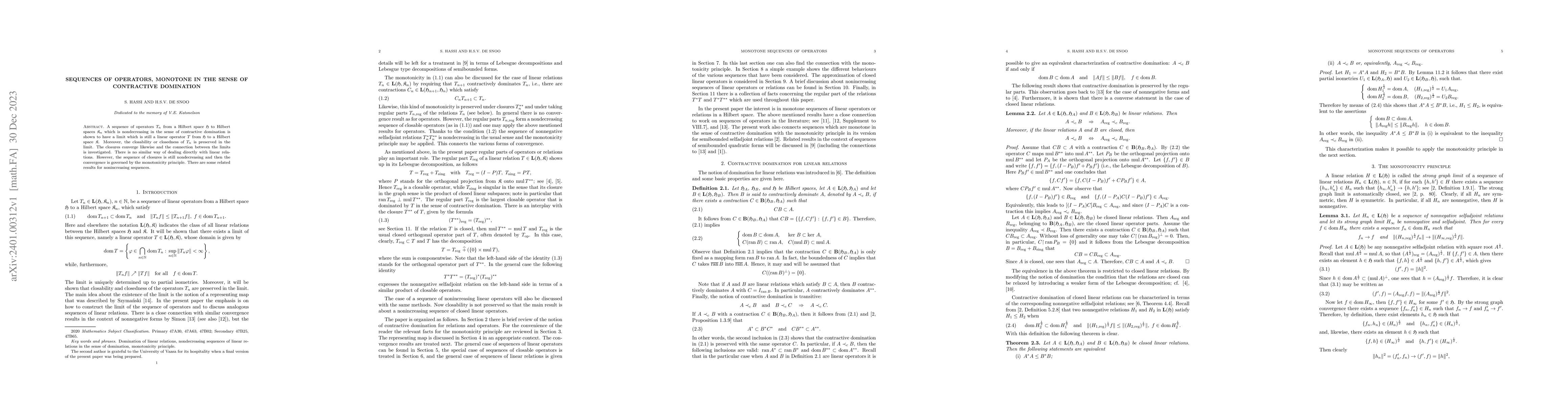 Thumbnail for Sequences of operators, monotone in the sense of contractive domination