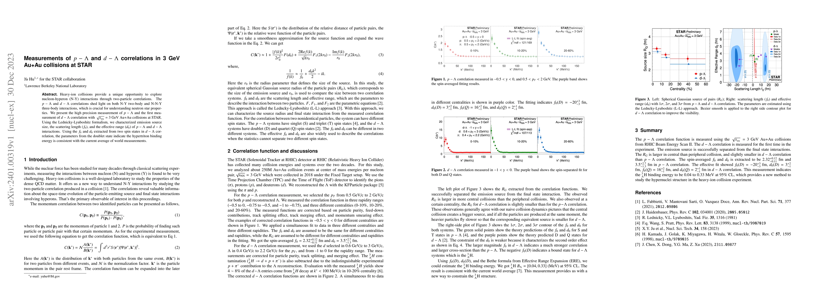 Thumbnail for Measurements of $p-\Lambda$ and $d-\Lambda$ correlations in 3 GeV Au+Au
  collisions at STAR