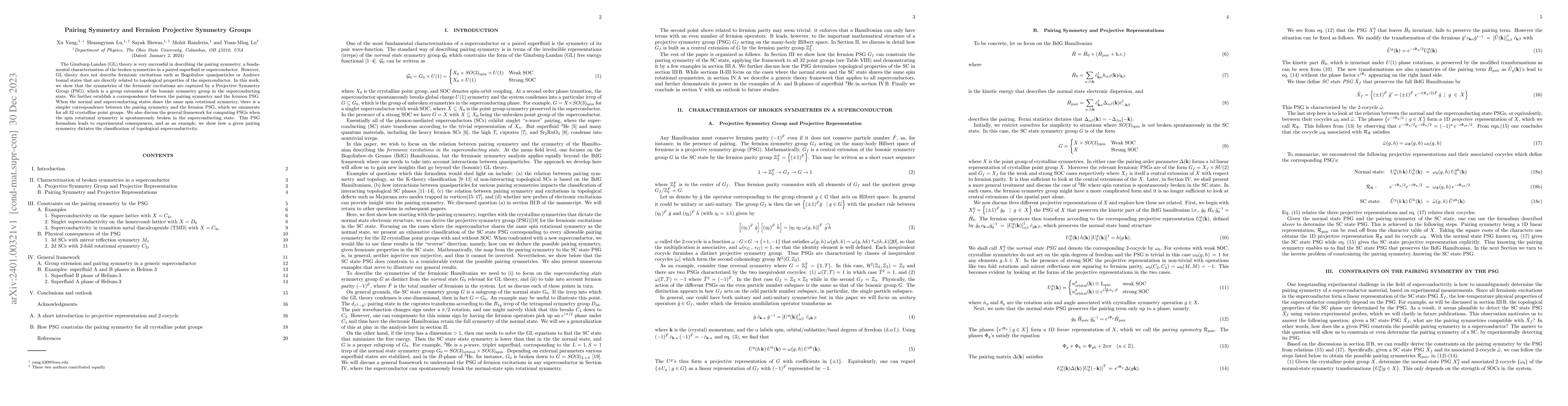 Thumbnail for Pairing Symmetry and Fermion Projective Symmetry Groups