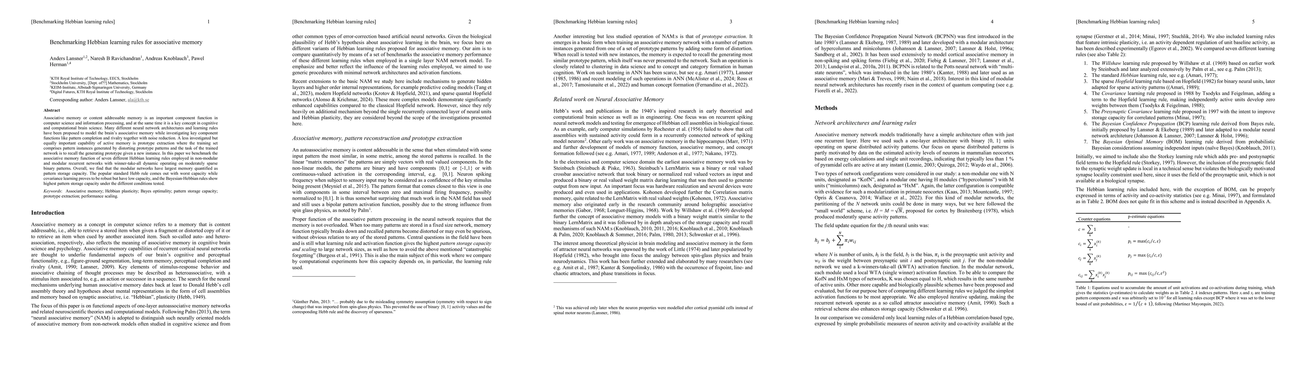 Thumbnail for Benchmarking Hebbian learning rules for associative memory