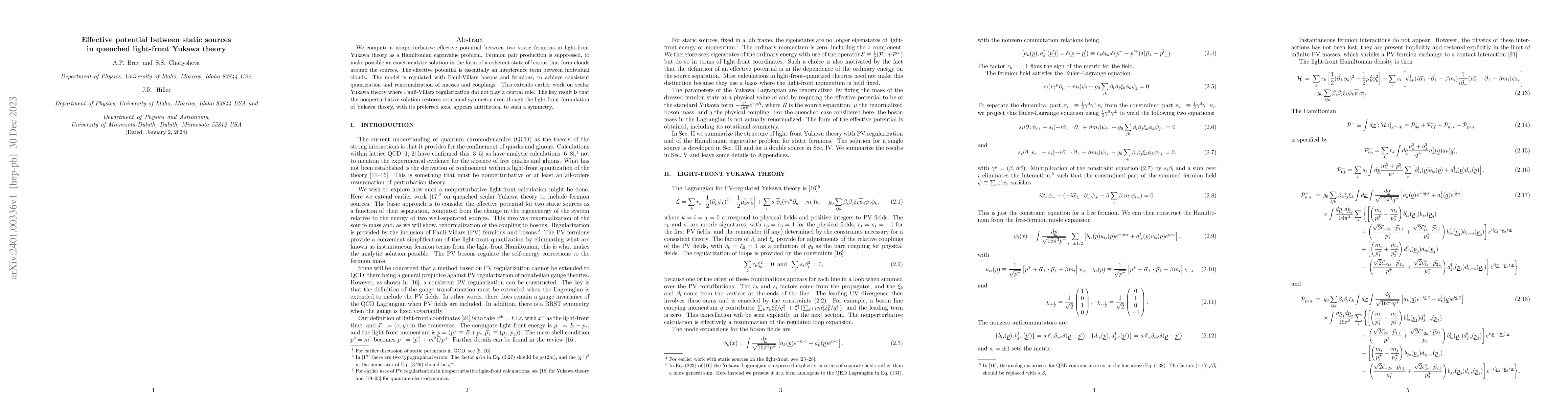 Thumbnail for Effective potential between static sources in quenched light-front
  Yukawa theory