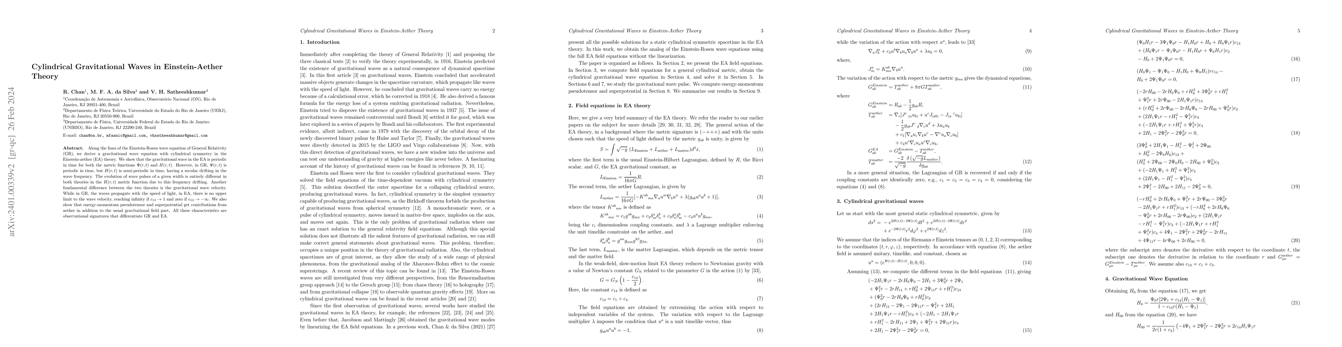 Thumbnail for Cylindrical Gravitational Waves in Einstein-Aether Theory