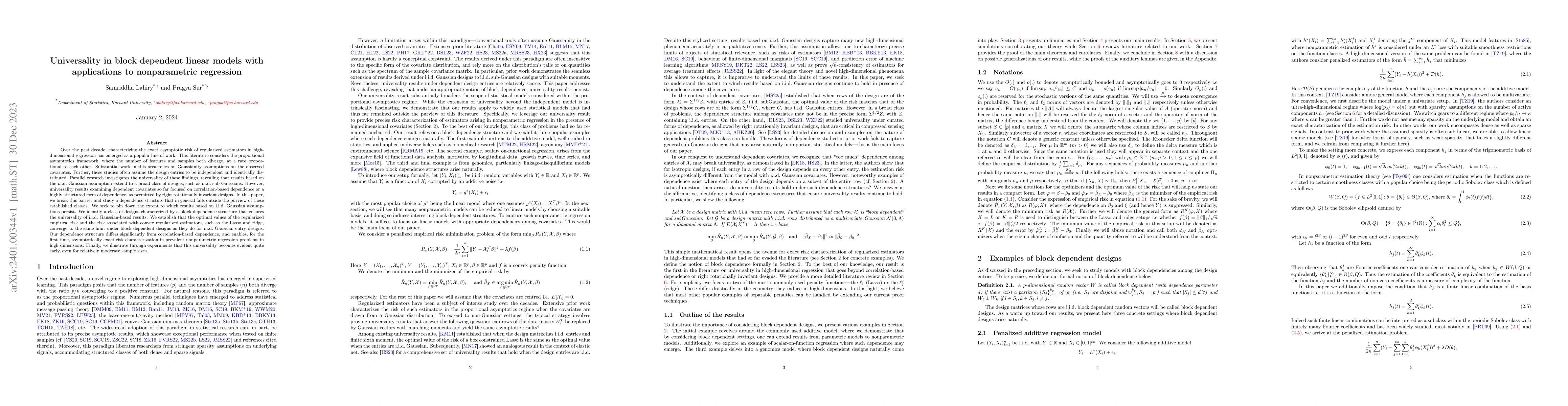 Thumbnail for Universality in block dependent linear models with applications to
  nonparametric regression