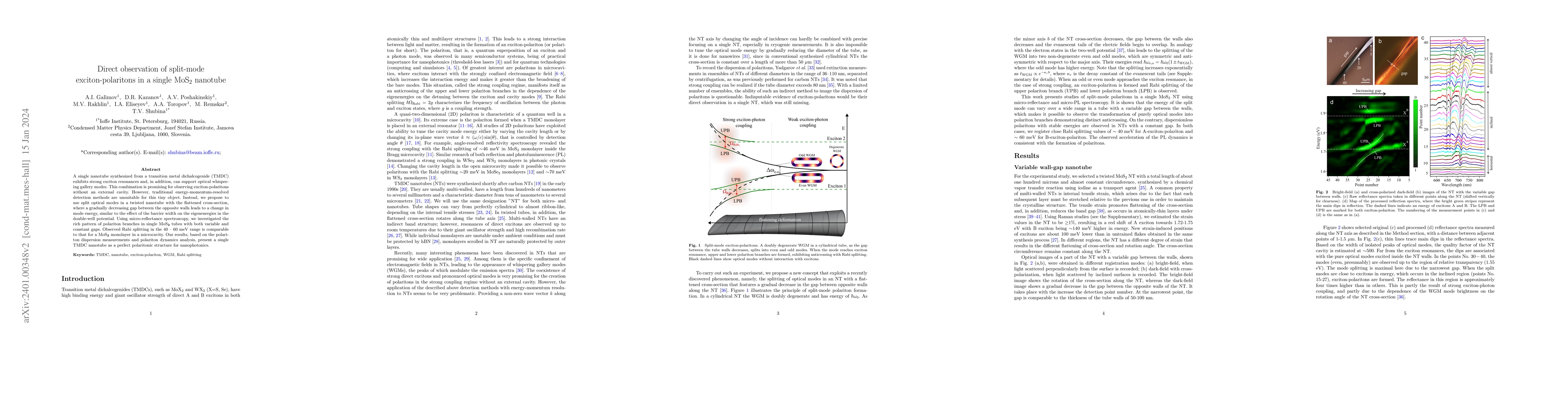 Thumbnail for Direct observation of split-mode exciton-polaritons in a single MoS$_2$
  nanotube