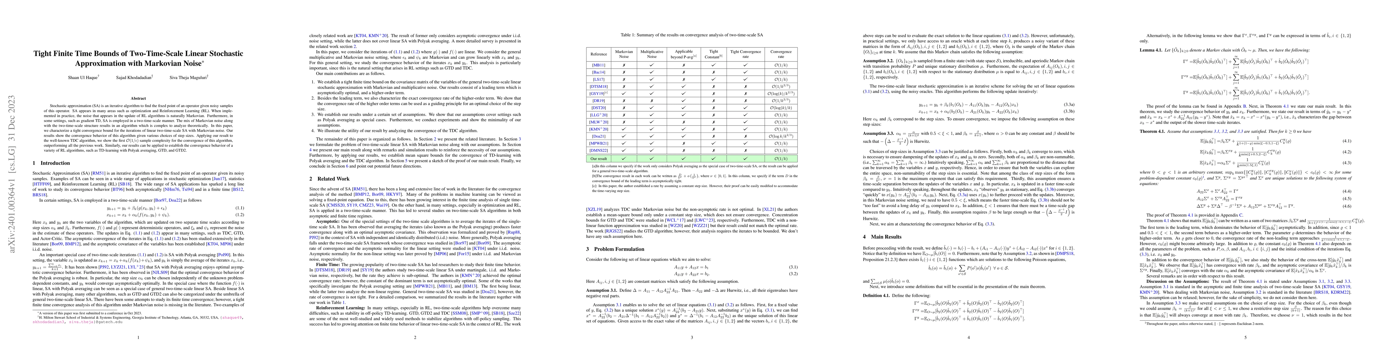 Thumbnail for Tight Finite Time Bounds of Two-Time-Scale Linear Stochastic
  Approximation with Markovian Noise