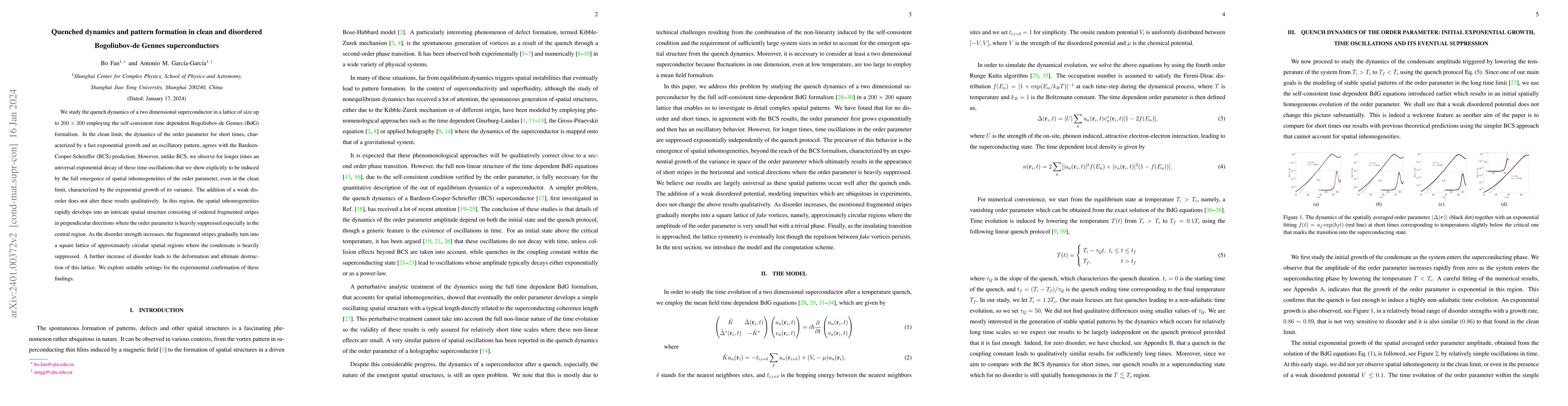 Thumbnail for Quenched dynamics and pattern formation in clean and disordered
  Bogoliubov-de Gennes superconductors