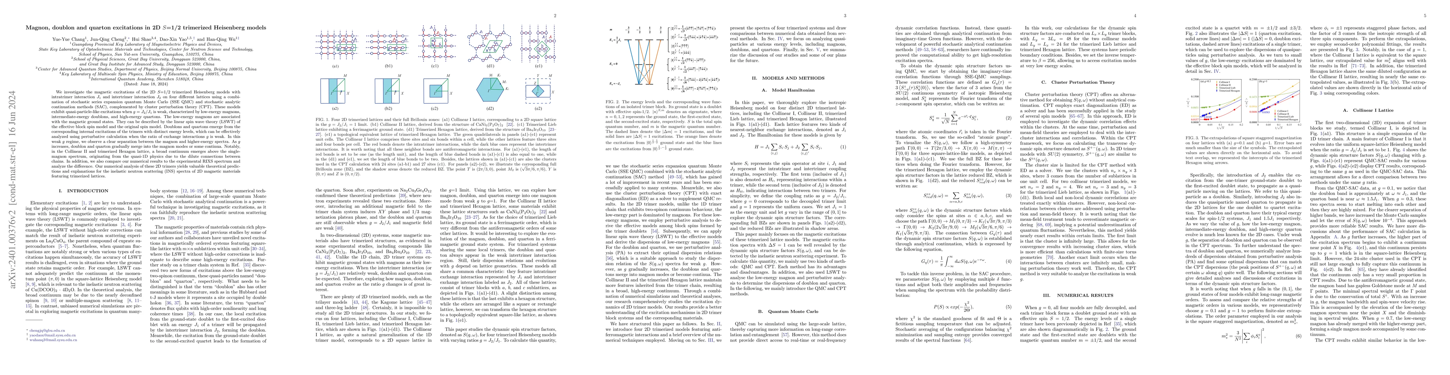 Thumbnail for Magnon, doublon and quarton excitations in 2D S=1/2 trimerized
  Heisenberg models