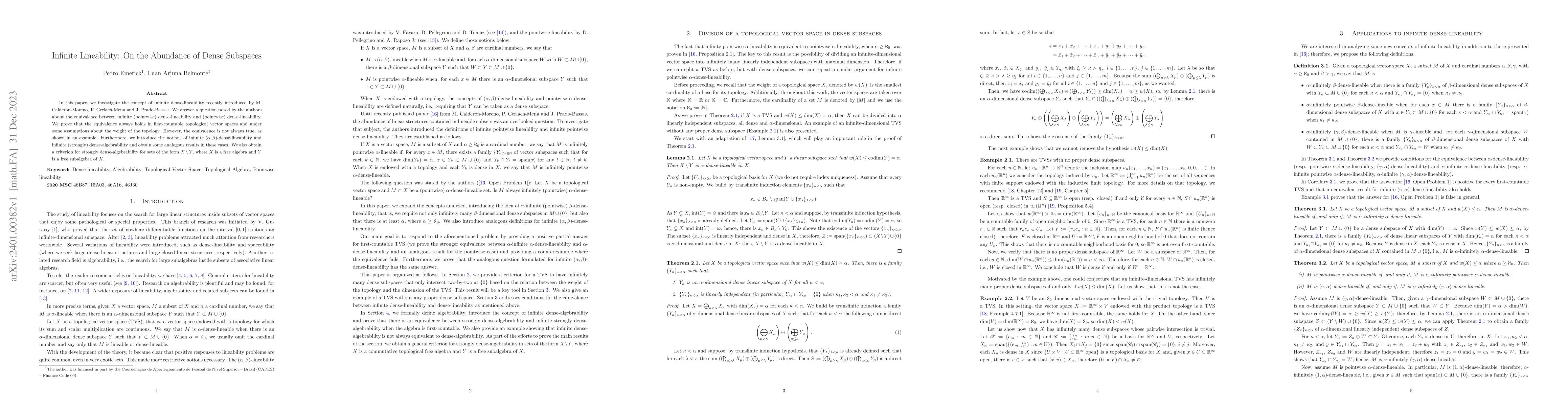 Thumbnail for Infinite Lineability: On the Abundance of Dense Subspaces