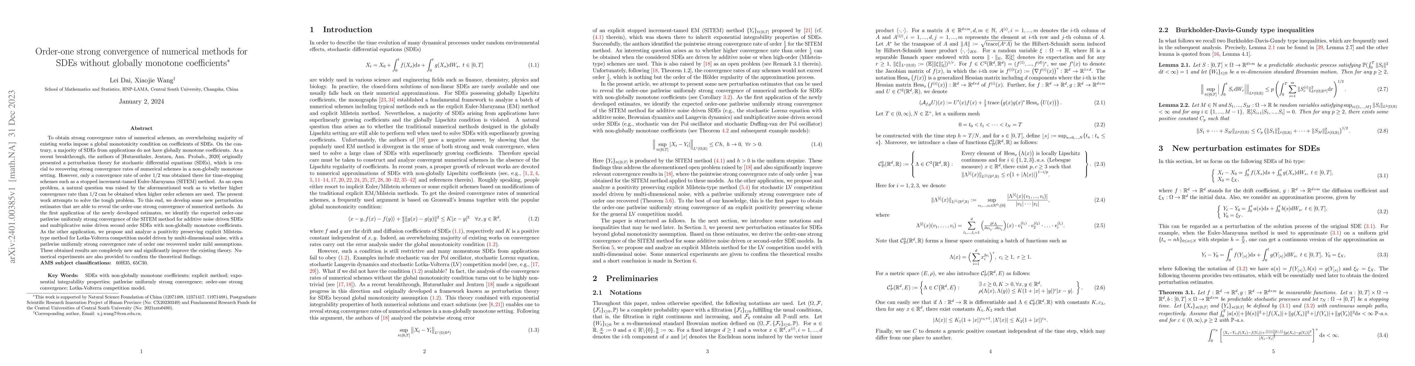 Thumbnail for Order-one strong convergence of numerical methods for SDEs without
  globally monotone coefficients