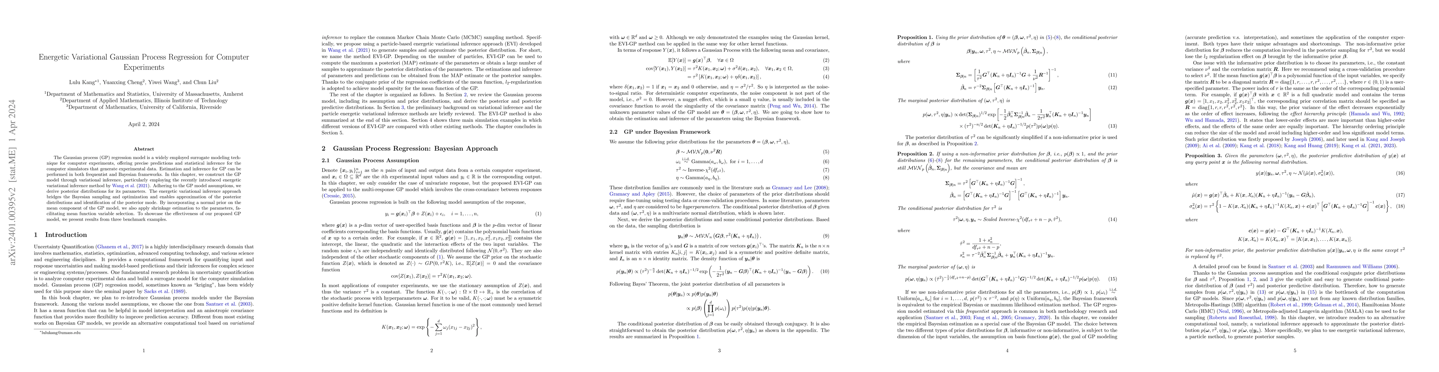 Thumbnail for Energetic Variational Gaussian Process Regression for Computer
  Experiments