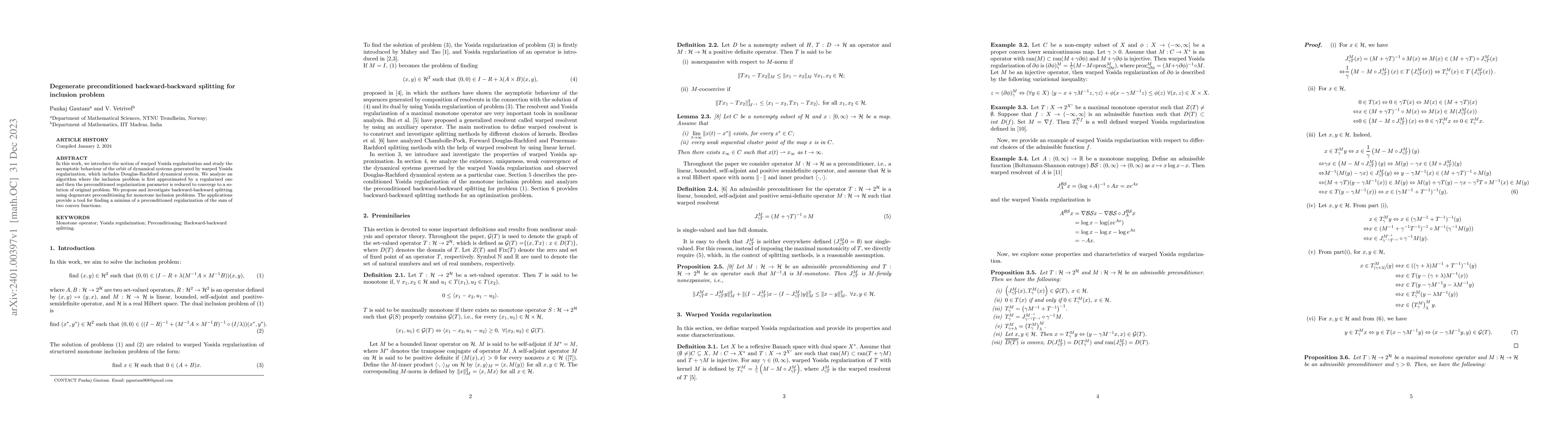 Thumbnail for Degenerate preconditioned backward-backward splitting for inclusion
  problem
