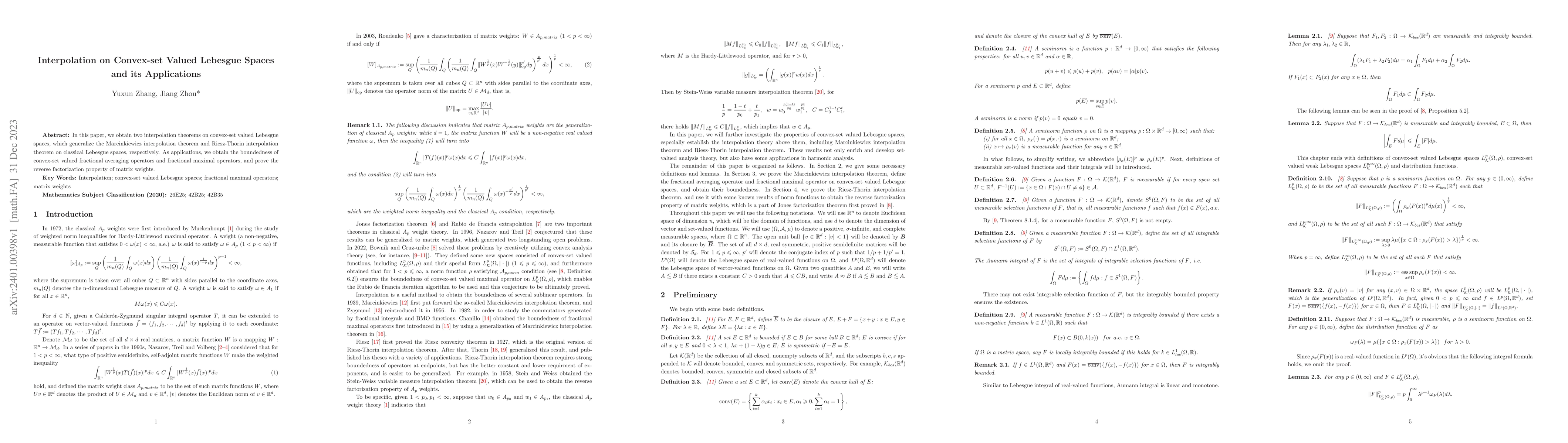 Thumbnail for Interpolation on Convex-set Valued Lebesgue Spaces and its Applications