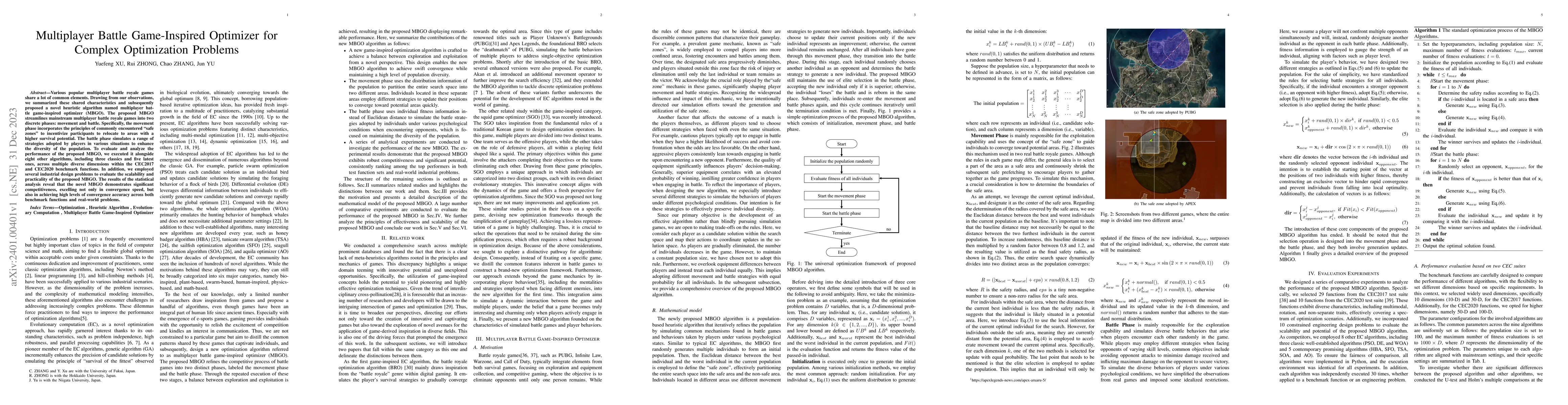 Thumbnail for Multiplayer Battle Game-Inspired Optimizer for Complex Optimization
  Problems