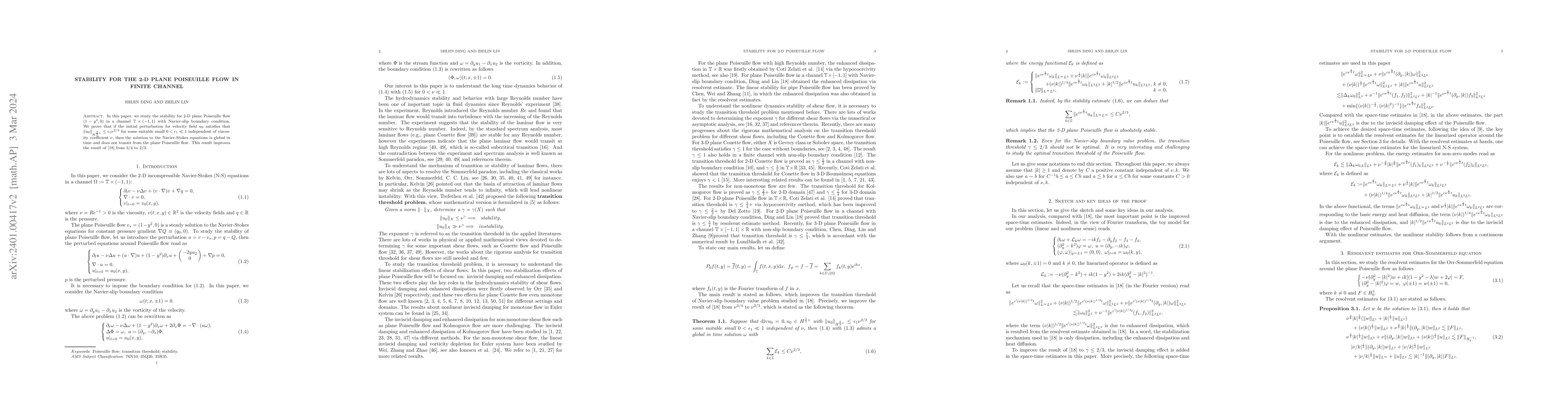 Thumbnail for Stability for the 2-D plane Poiseuille flow in finite channel