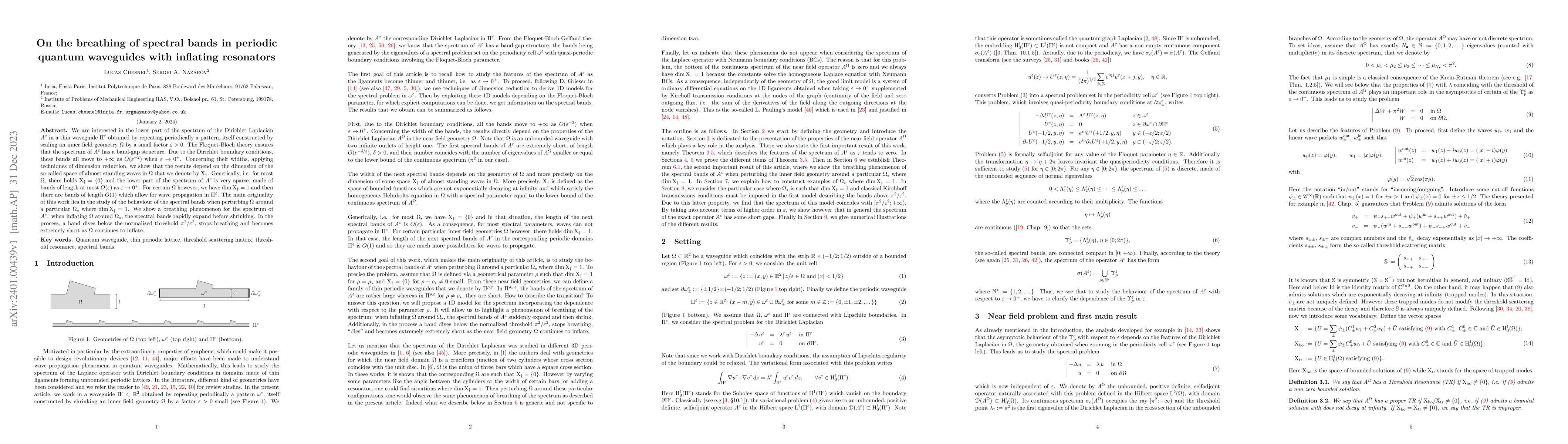Thumbnail for On the breathing of spectral bands in periodic quantum waveguides with
  inflating resonators