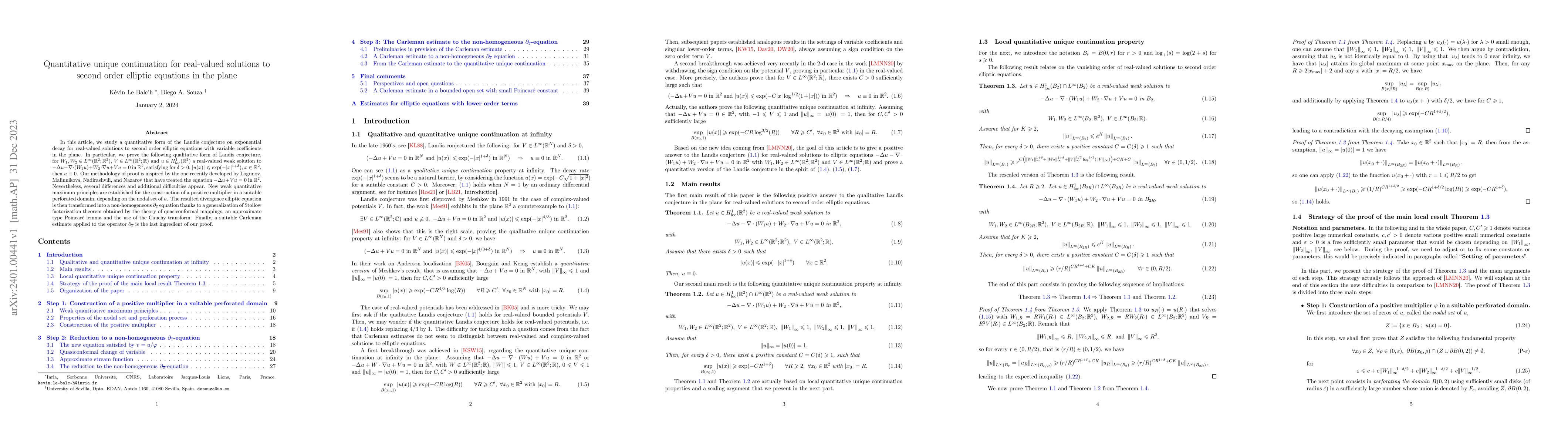 Thumbnail for Quantitative unique continuation for real-valued solutions to second
  order elliptic equations in the plane