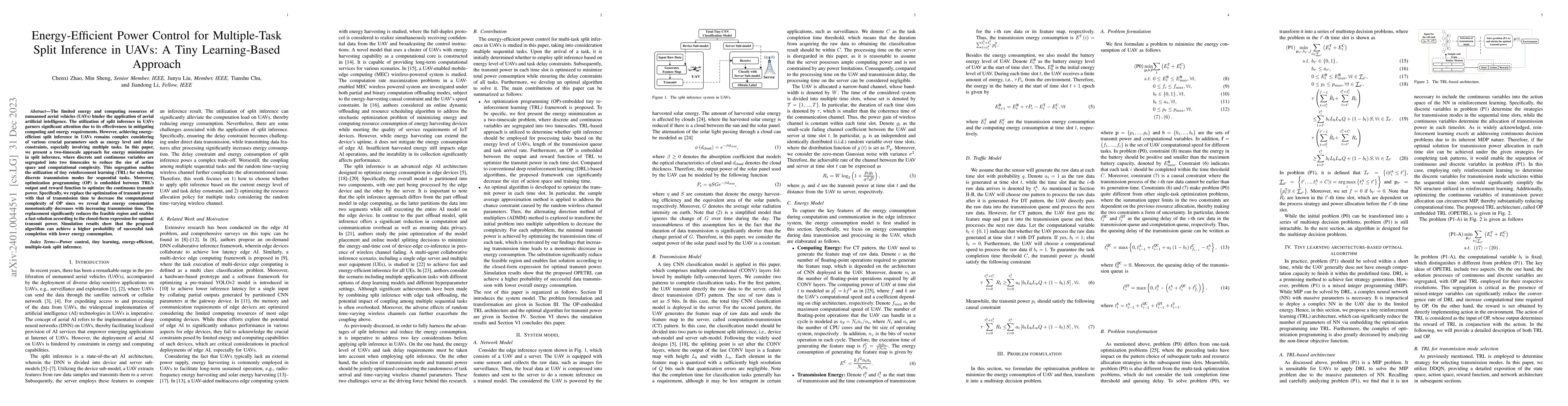 Thumbnail for Energy-Efficient Power Control for Multiple-Task Split Inference in
  UAVs: A Tiny Learning-Based Approach