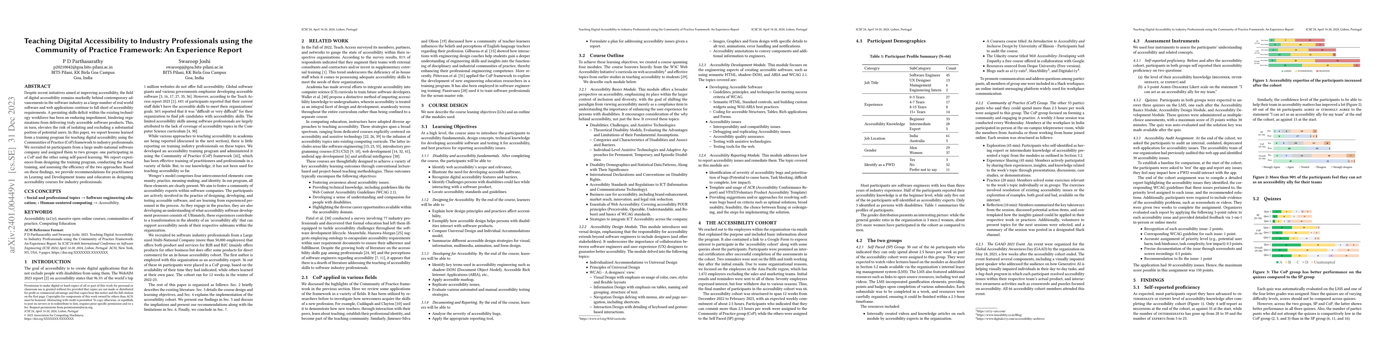 Thumbnail for Teaching Digital Accessibility to Industry Professionals using the
  Community of Practice Framework: An Experience Report
