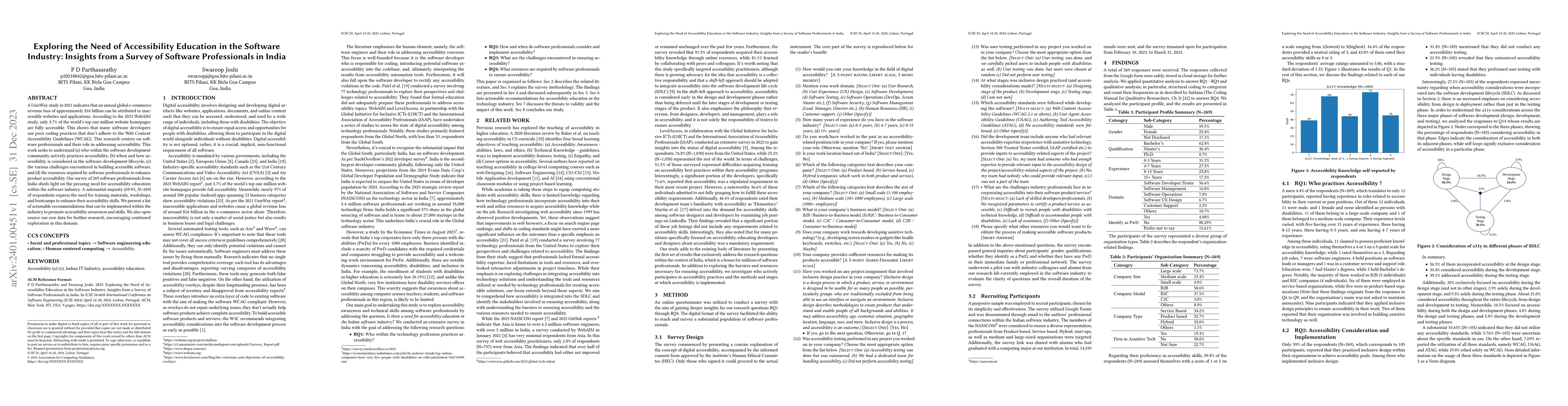 Thumbnail for Exploring the Need of Accessibility Education in the Software Industry:
  Insights from a Survey of Software Professionals in India