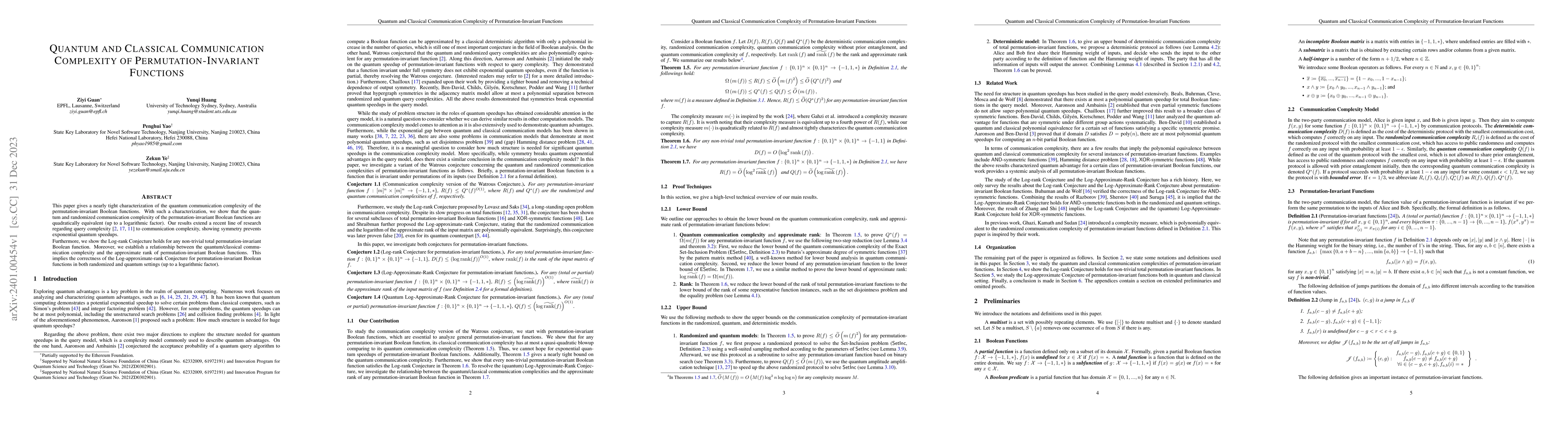 Thumbnail for Quantum and Classical Communication Complexity of Permutation-Invariant
  Functions