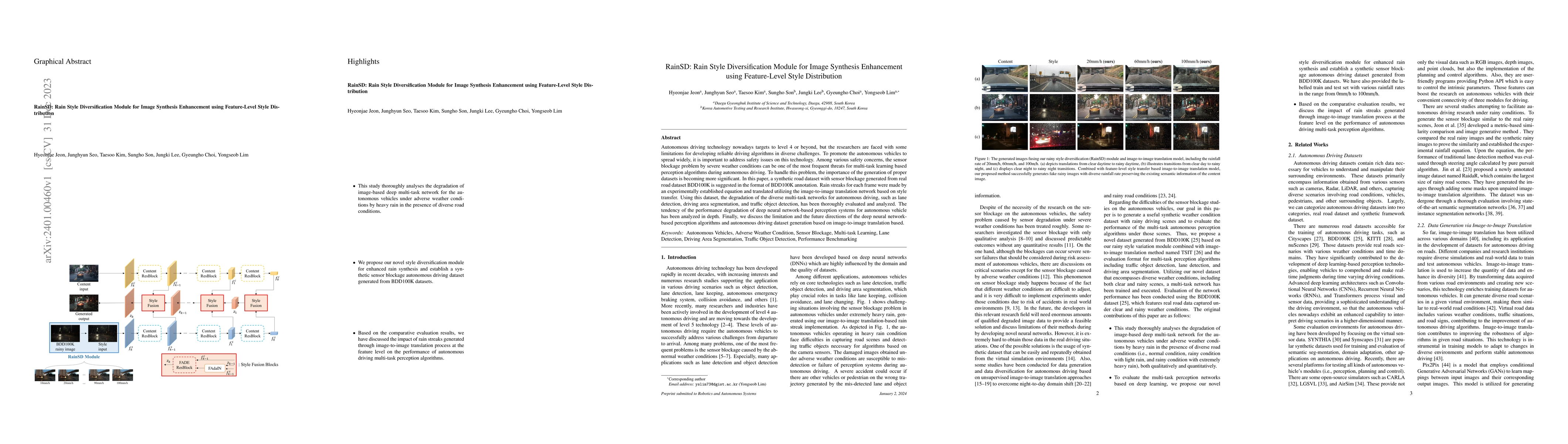Thumbnail for RainSD: Rain Style Diversification Module for Image Synthesis
  Enhancement using Feature-Level Style Distribution