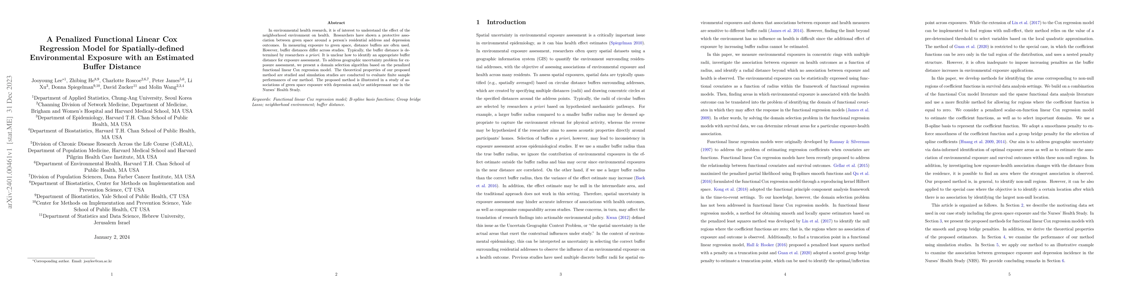 Thumbnail for A Penalized Functional Linear Cox Regression Model for Spatially-defined
  Environmental Exposure with an Estimated Buffer Distance