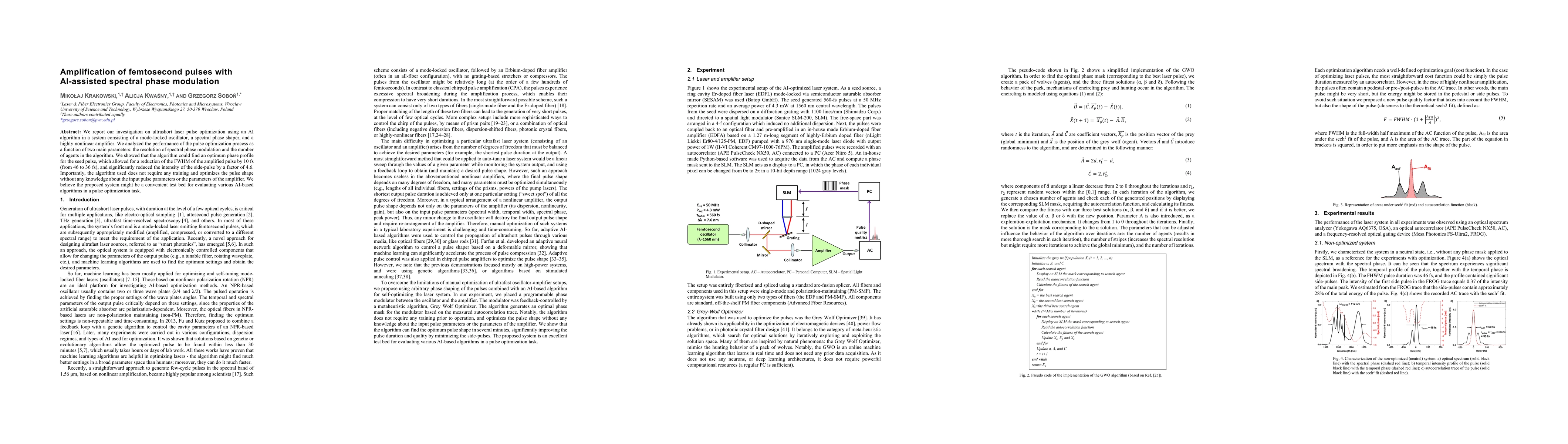Thumbnail for Amplification of femtosecond pulses with AI-assisted spectral phase
  modulation
