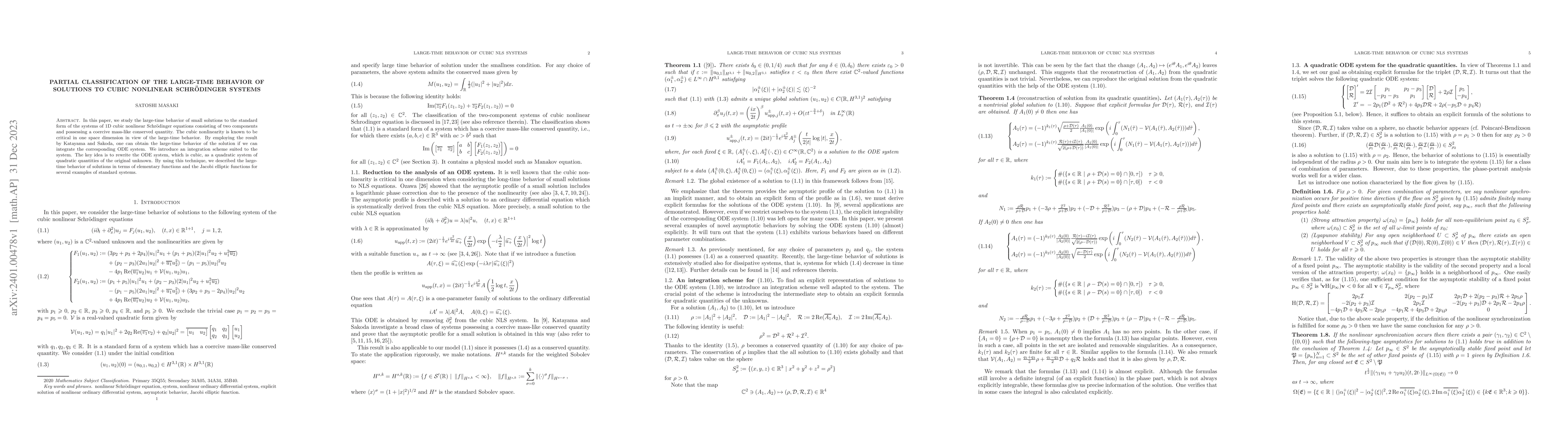 Thumbnail for Partial classification of the large-time behavior of solutions to cubic
  nonlinear Schr\"odinger systems