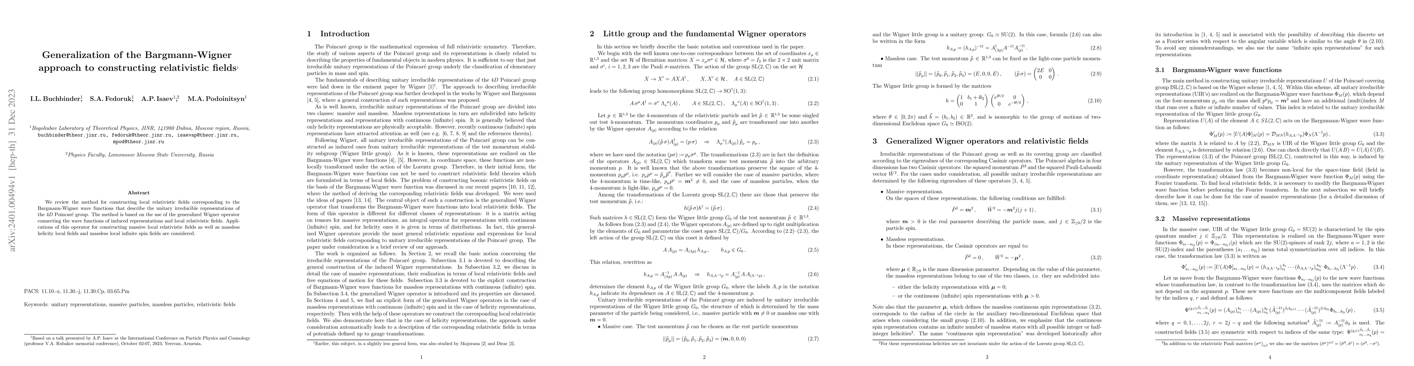 Thumbnail for Generalization of the Bargmann-Wigner approach to constructing
  relativistic fields
