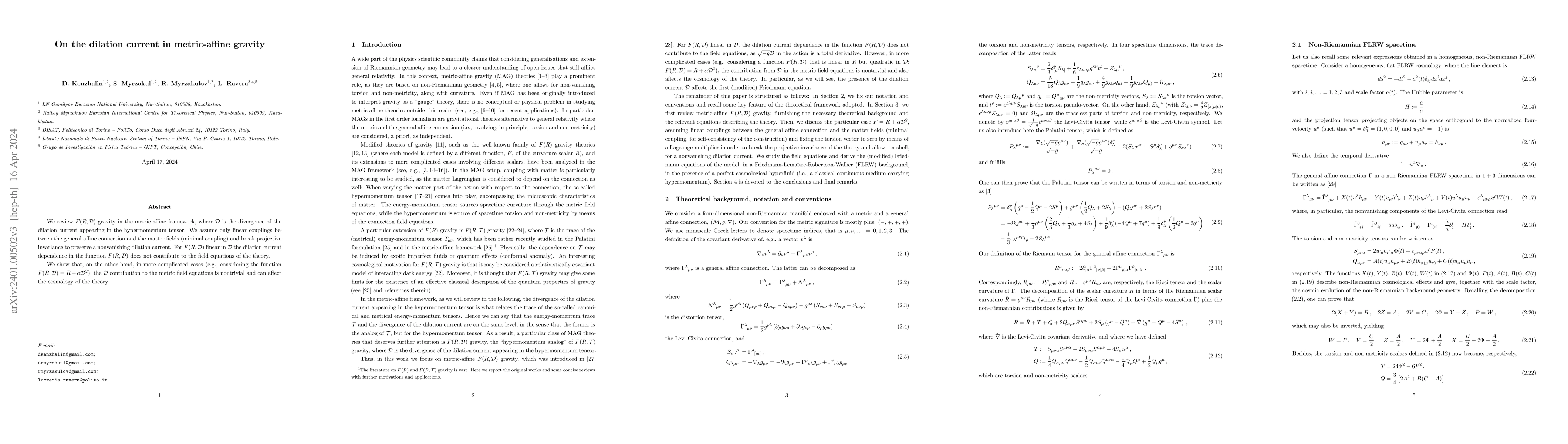 Thumbnail for On the dilation current in metric-affine gravity