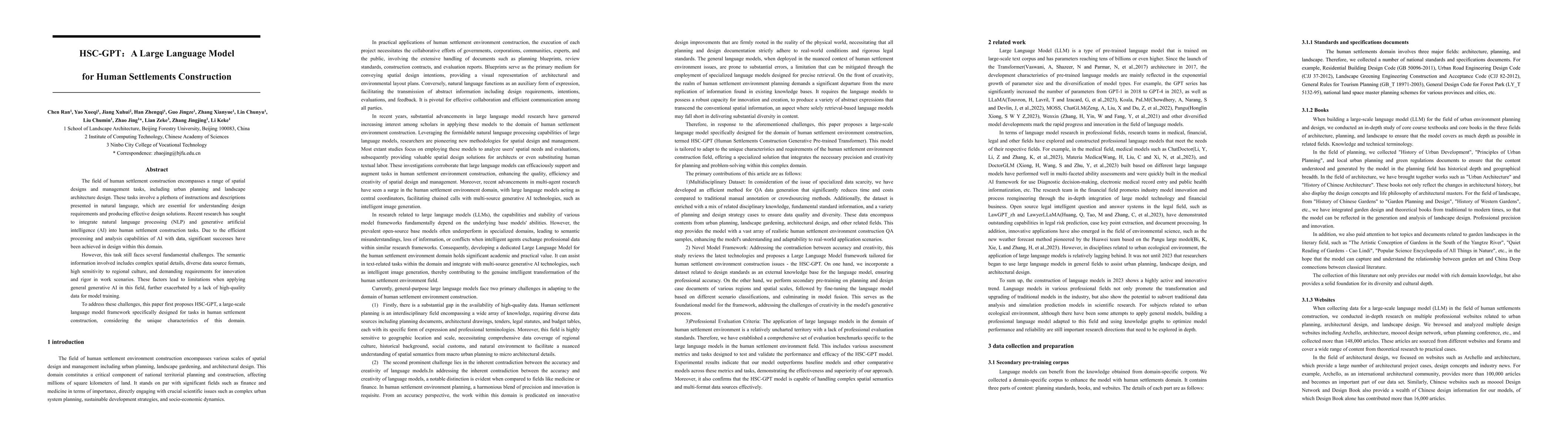 Thumbnail for HSC-GPT: A Large Language Model for Human Settlements Construction