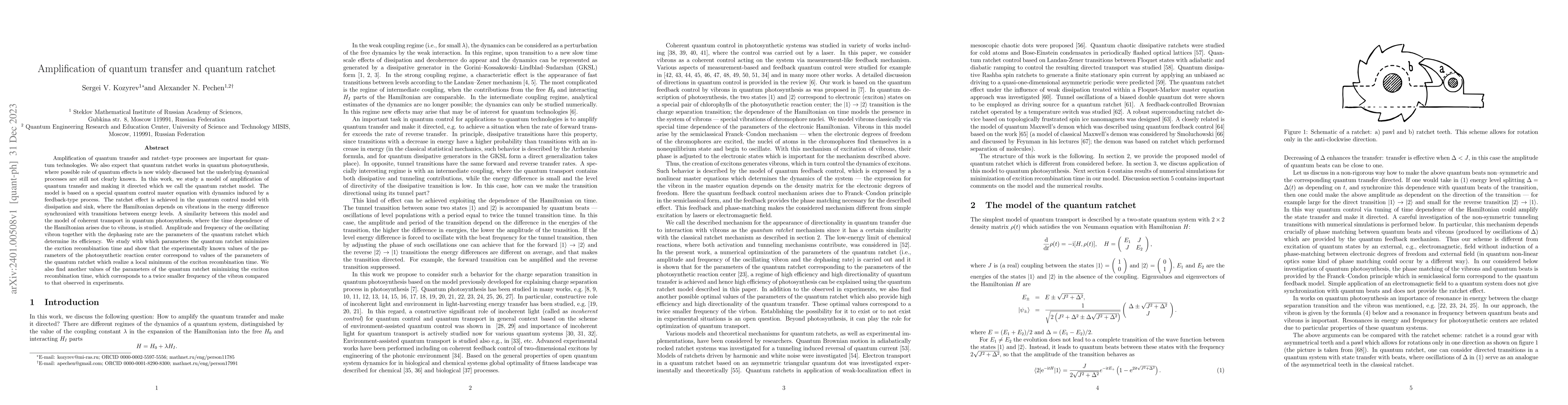 Thumbnail for Amplification of quantum transfer and quantum ratchet