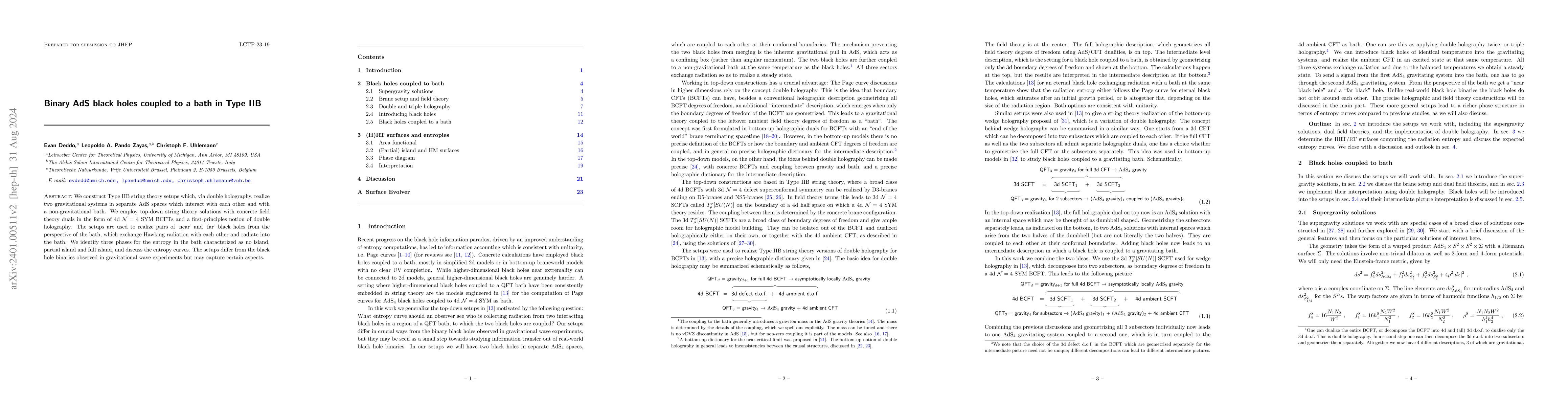 Thumbnail for Binary AdS black holes coupled to a bath in Type IIB