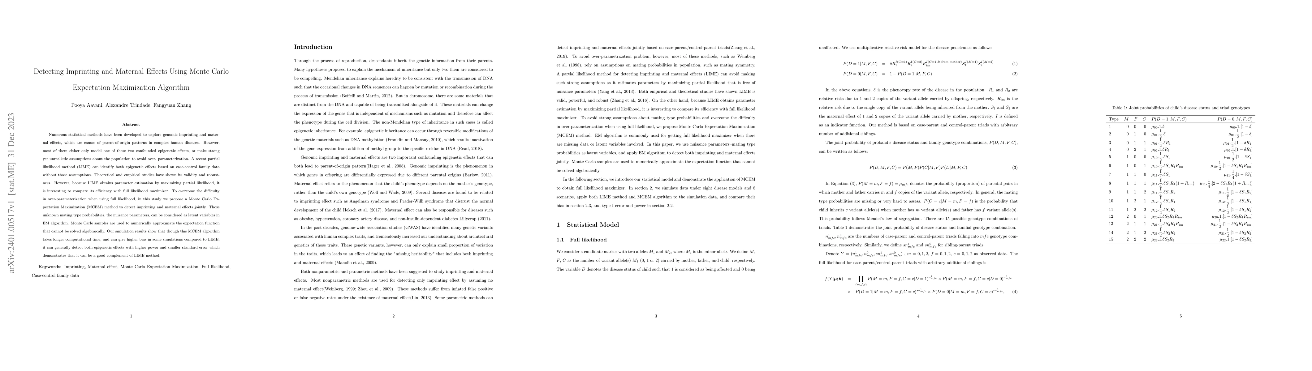 Thumbnail for Detecting Imprinting and Maternal Effects Using Monte Carlo Expectation
  Maximization Algorithm