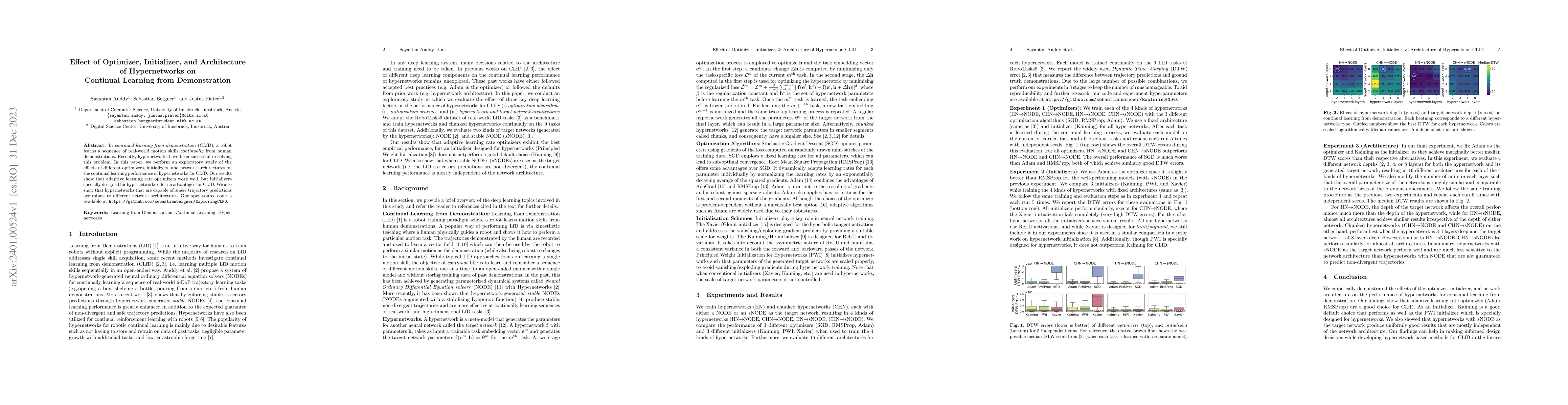 Thumbnail for Effect of Optimizer, Initializer, and Architecture of Hypernetworks on
  Continual Learning from Demonstration