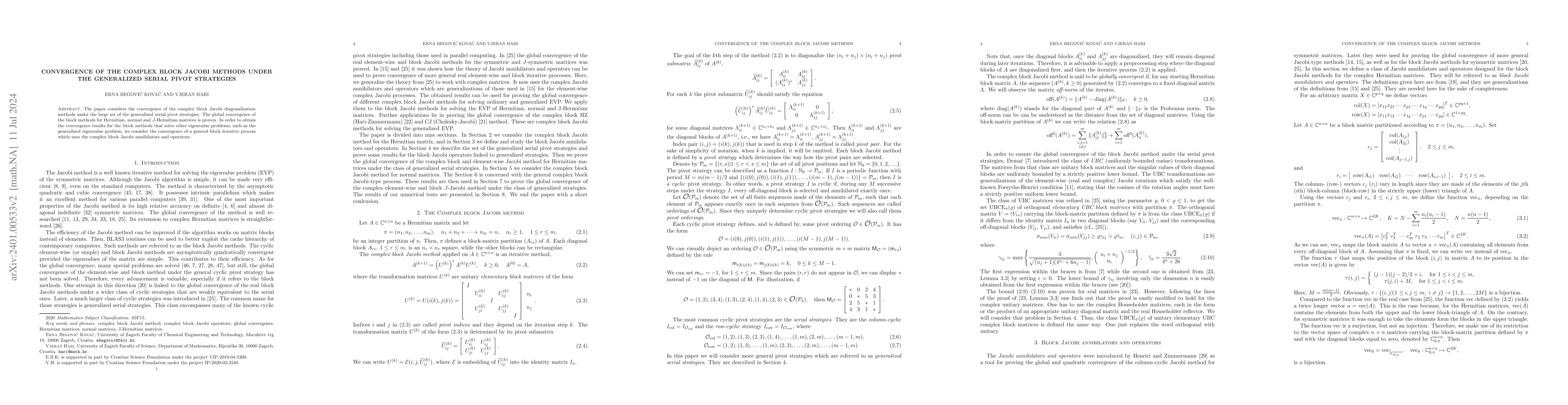 Thumbnail for Convergence of the complex block Jacobi methods under the generalized
  serial pivot strategies