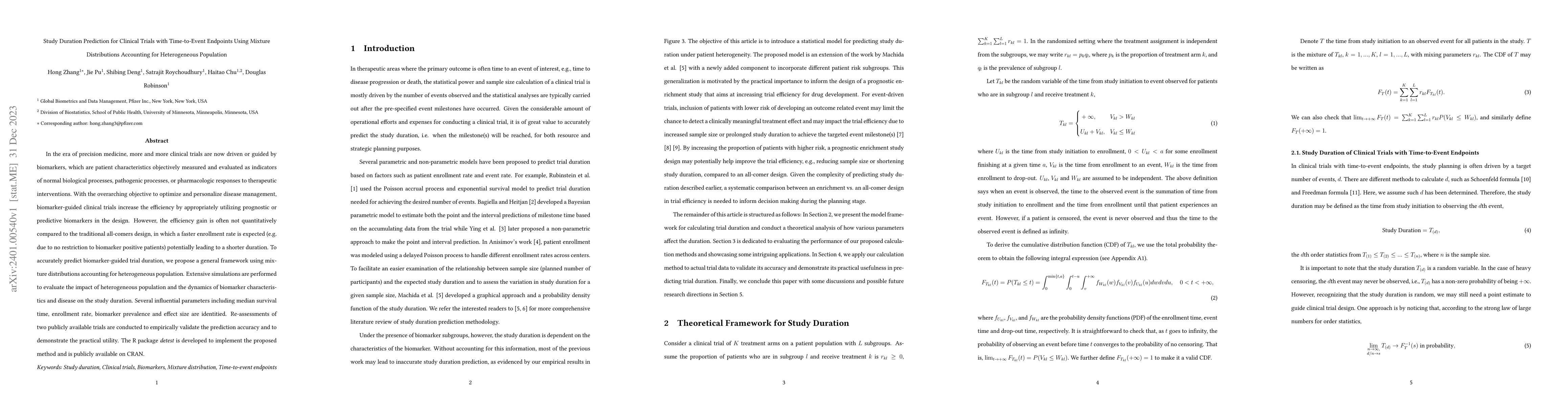 Thumbnail for Study Duration Prediction for Clinical Trials with Time-to-Event
  Endpoints Using Mixture Distributions Accounting for Heterogeneous Population