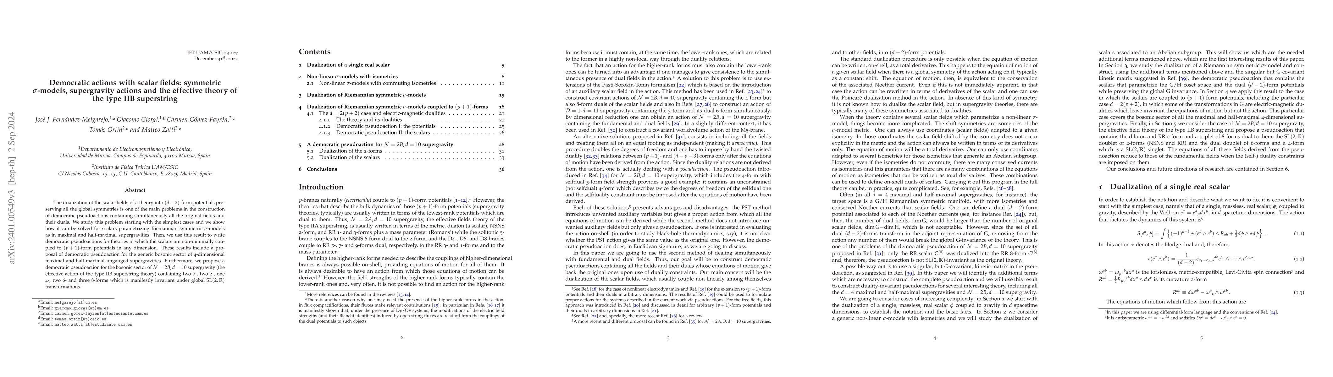 Thumbnail for Democratic actions with scalar fields: symmetric sigma models,
  supergravity actions and the effective theory of the type IIB superstring