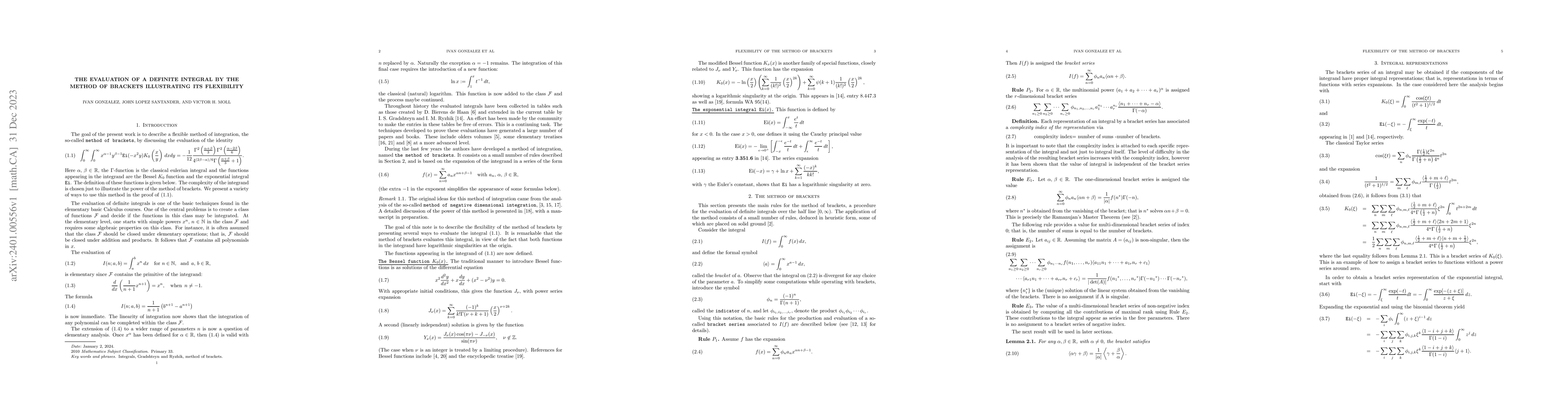 Thumbnail for The evaluation of a definite integral by the method of brackets
  illustrating its flexibility