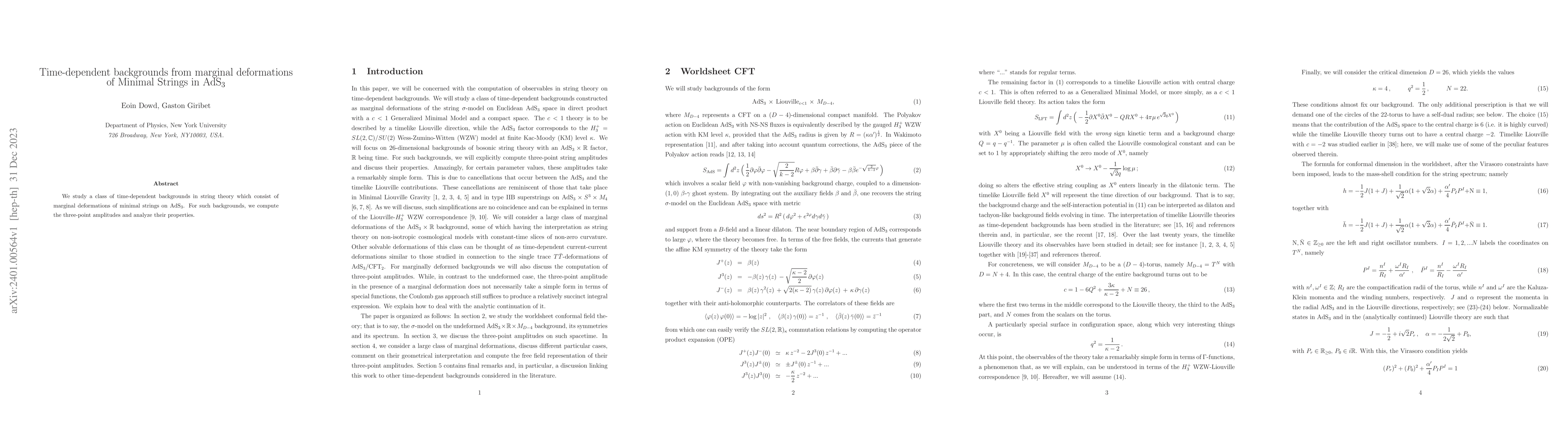 Thumbnail for Time-dependent backgrounds from marginal deformations of Minimal Strings
  in AdS$_3$